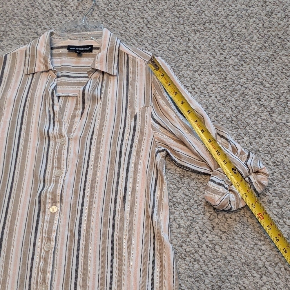 Women's (Size M) Long Striped V-neck Button Down Blouse/Top Long or 3/4 Sleeves - Picture 8 of 13